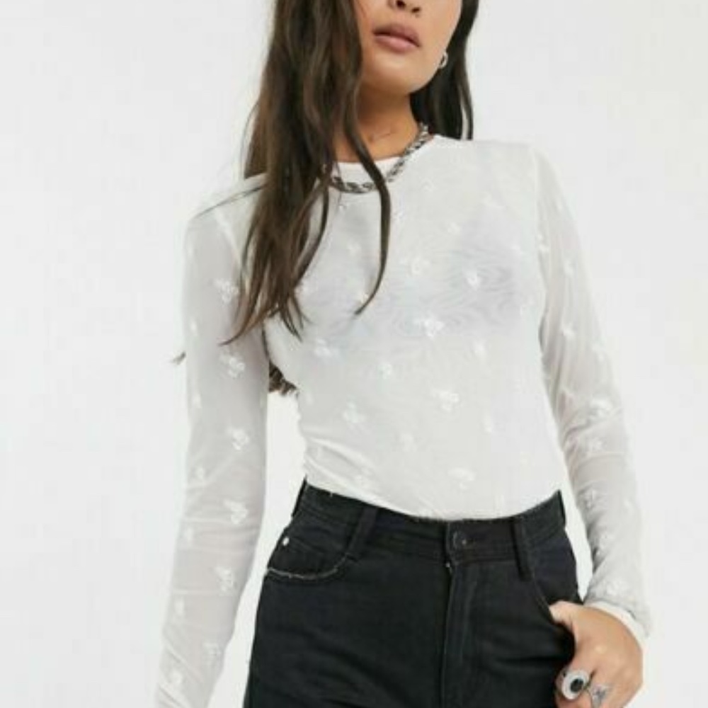 Free People Make Out Mesh Bodysuit Ivory Floral